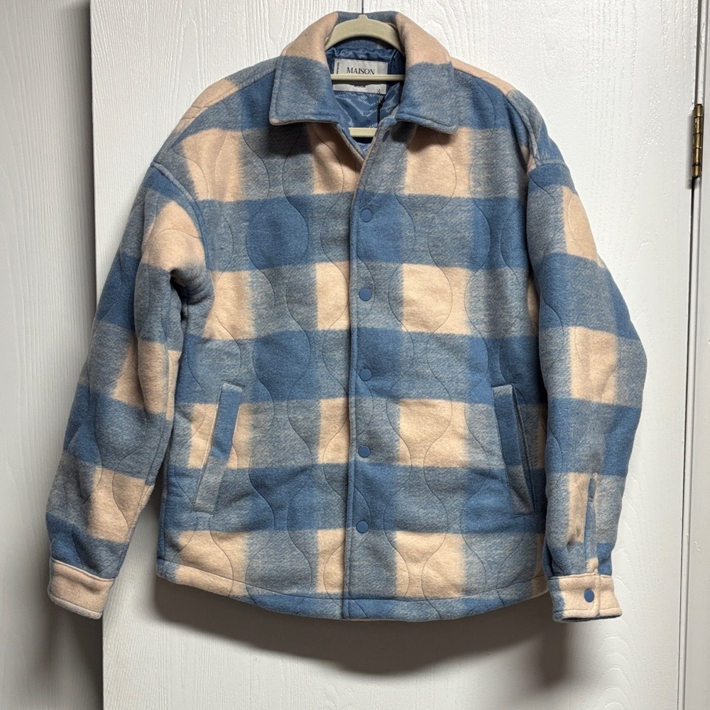 Maison Article Blue and Tan Plaid Button Down Jacket / Flannel.  NWT